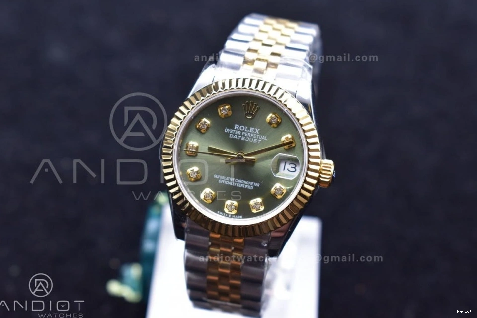 Fluted Syle Green Bezel and President DateJust Dial WF Markers 31 316L Steel Ladies Bracelet 278289 on 0118